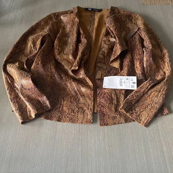 Zara Women’s Size M Snake Print Jacket Blazer Brown Bronze NWT - Picture 6 of 9